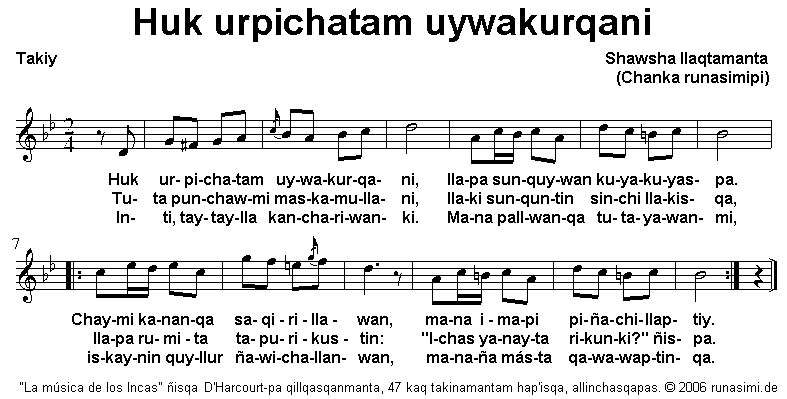 Huk urpichatam uywakurqani (Suk ulpaychatam uywakulqaa) - takina qillqasqa -  2006 runasimi.de