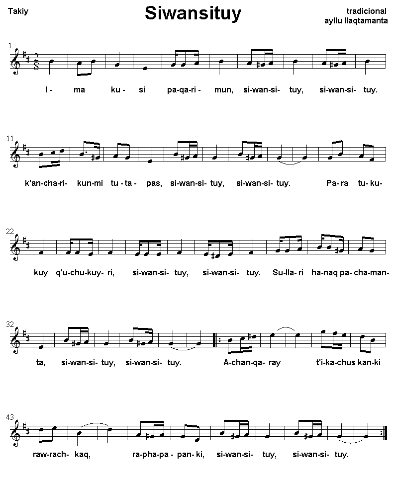 Siwansituy - takina qillqasqa -  2005 runasimi.de