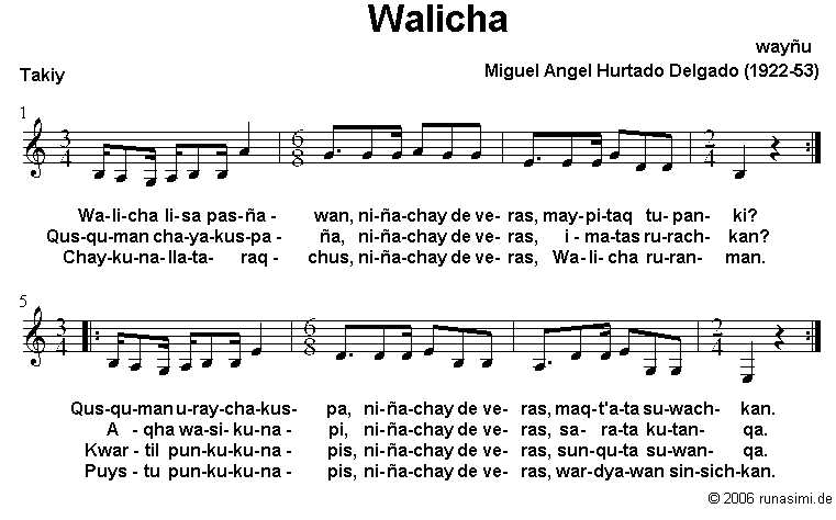 Walicha (Miguel Angel Hurtado Delgado, Acopa) - takina qillqasqa -  2006 runasimi.de