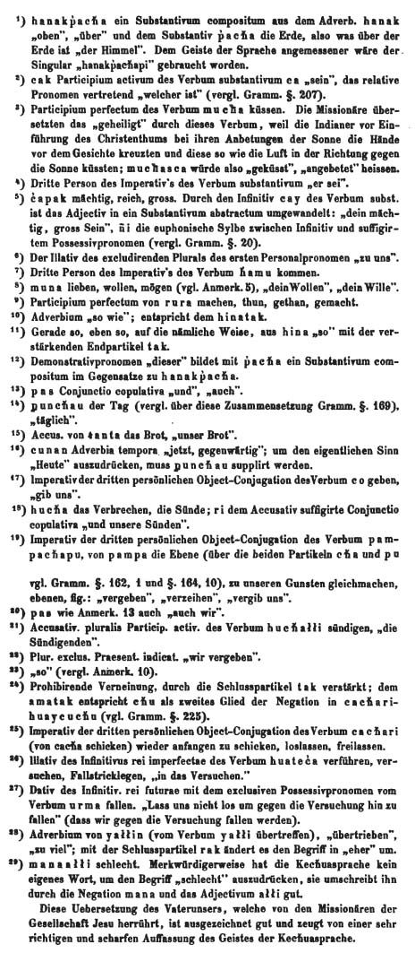 Tschudi (1853): Anmerkungen zum Vaterunser auf Kechua / Quechua